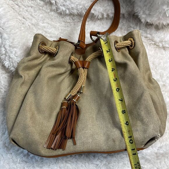 Michael Kors canvas faded gold shoulder bag Gold Threads Drawstring Rope Tassels - Picture 9 of 16